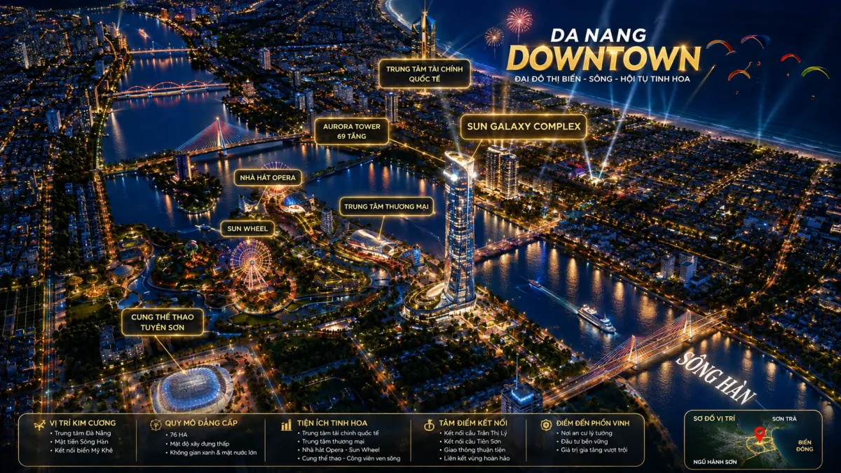 Nhà hát Opera và công viên văn hóa Da Nang Downtown về đêm, gần Sun Galaxy Complex