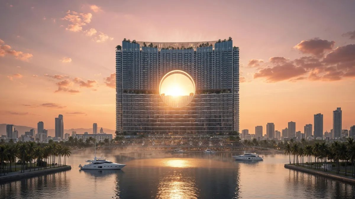 Kiến trúc Moon Gate Sun Galaxy Complex bên sông Hàn, gần cầu Tiên Sơn